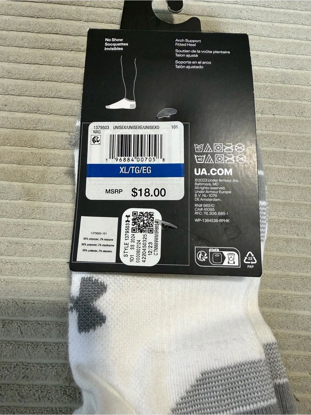 Under Armour White Crew Athletic Socks with Gray Accents